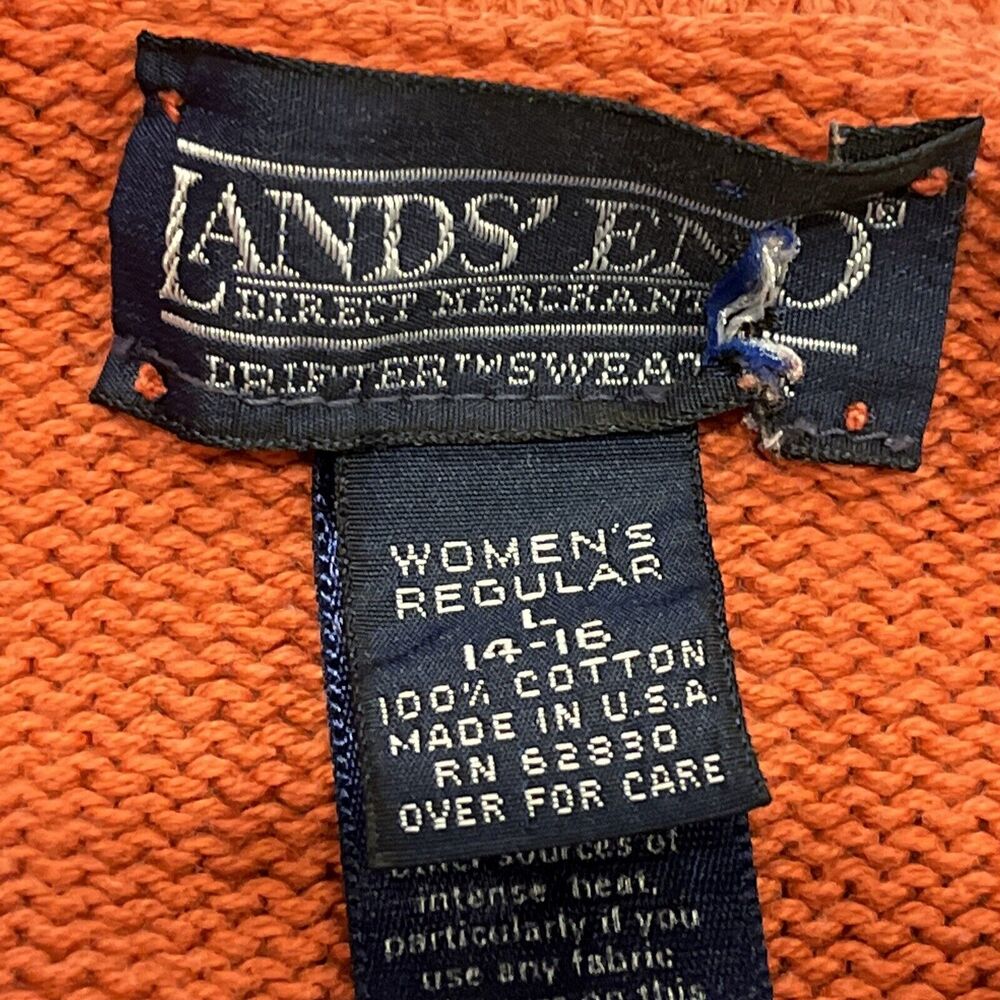 Lands End Sweater Womens Large Salmon Orange Cotton Long Sleeve Pullover V Neck - Picture 7 of 8